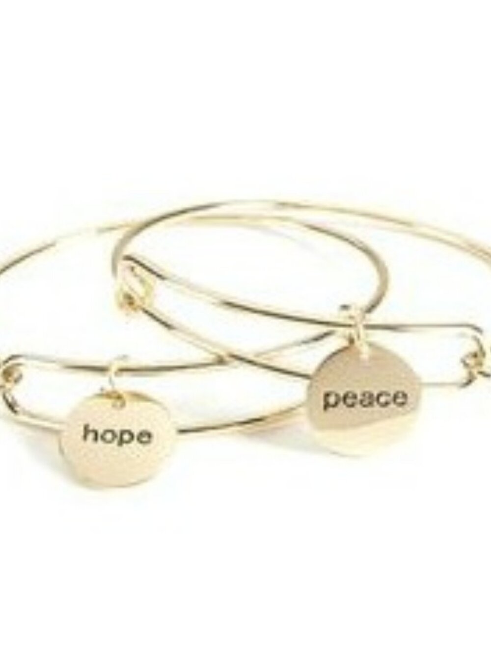 Gold Peace & Hope Charm Bracelets Bangles Set of 2